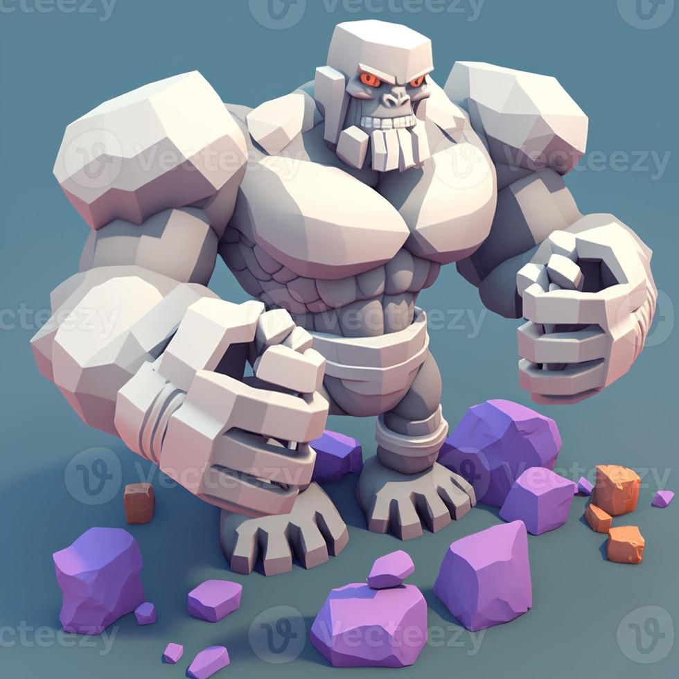 steen voogd golem illustratie, 3d, schattig stijl. ai foto