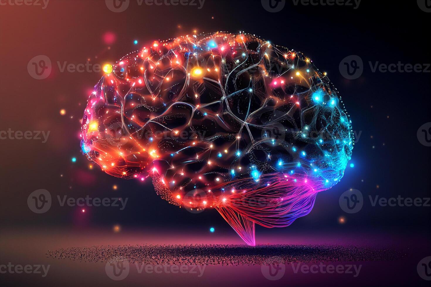 abstract menselijk hersenen met gloeiend lichten Aan donker achtergrond. vector illustratie. generatief ai foto