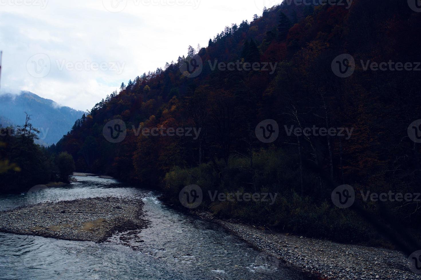 Woud bergen herfst rivier- reizen natuur landschap foto