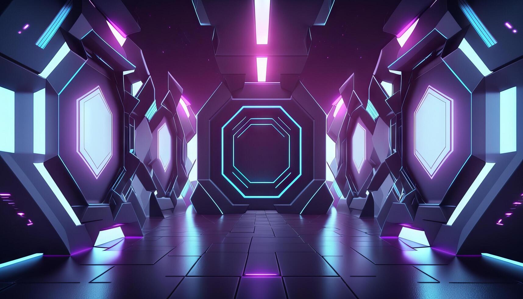 3d illustratie van blauw en Purper futuristische sci-fi techno lichten-cool achtergrond. generatief ai foto