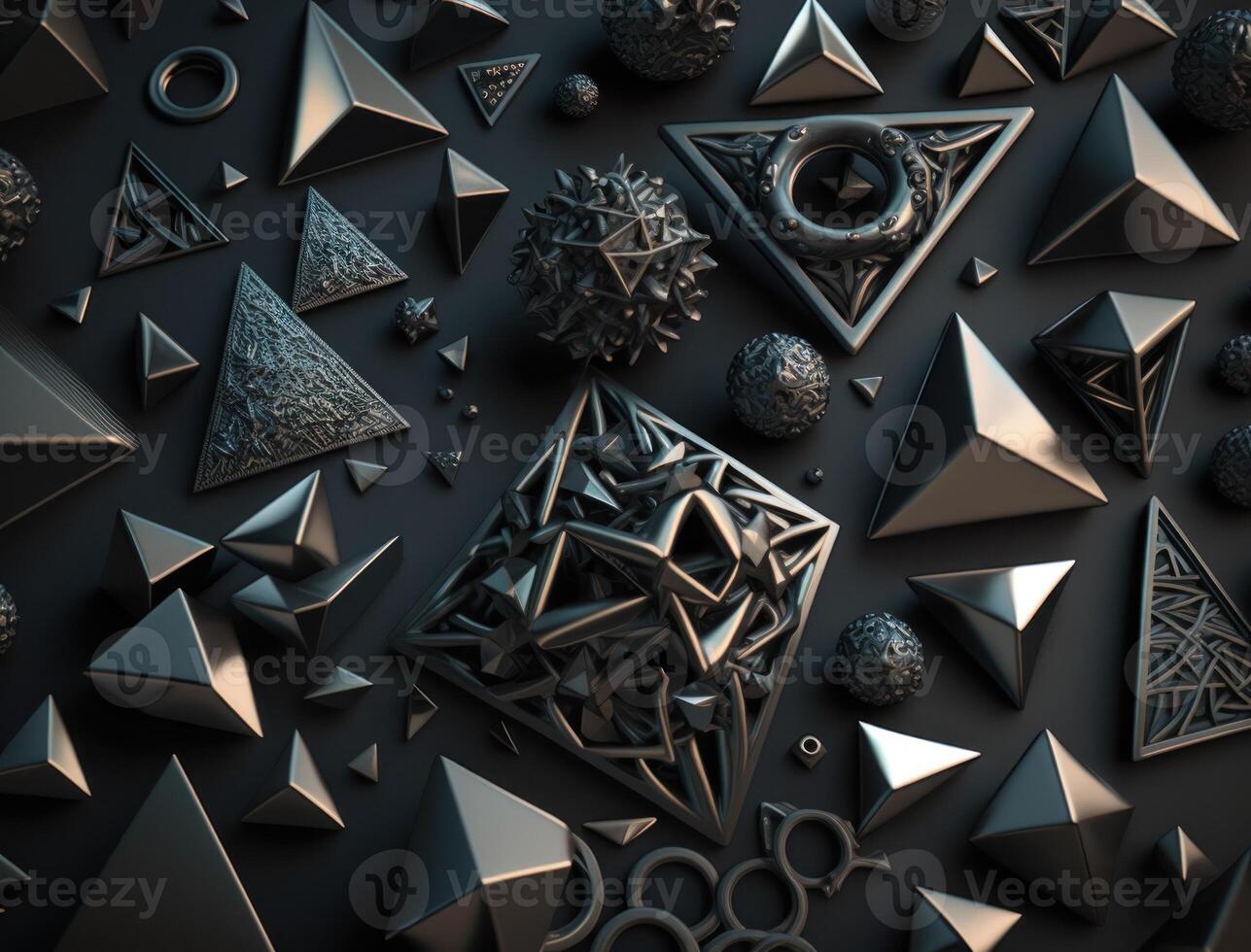 abstract zwart meetkundig achtergrond divers piramides vormen vlak leggen gemaakt met generatief ai technologie foto