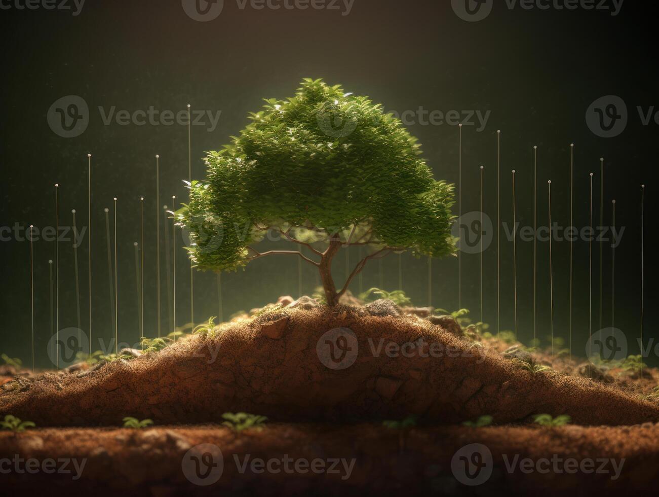groen boom natuur ecologie en groei concept met kopiëren ruimte gemaakt met generatief ai technologie foto