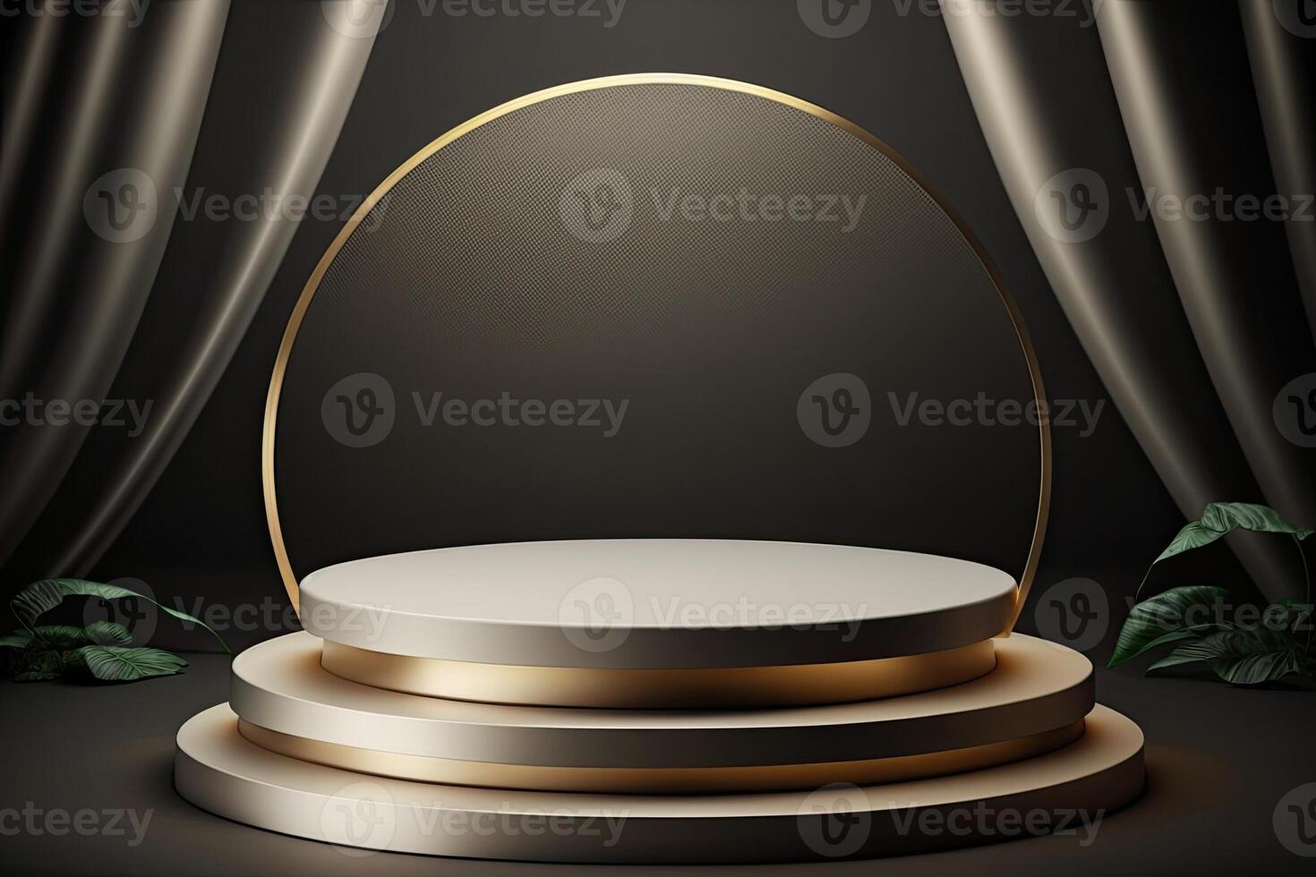 cirkel ronde podium stadium platform goud luxe Product plaatsing Scherm gemaakt met generatief ai foto