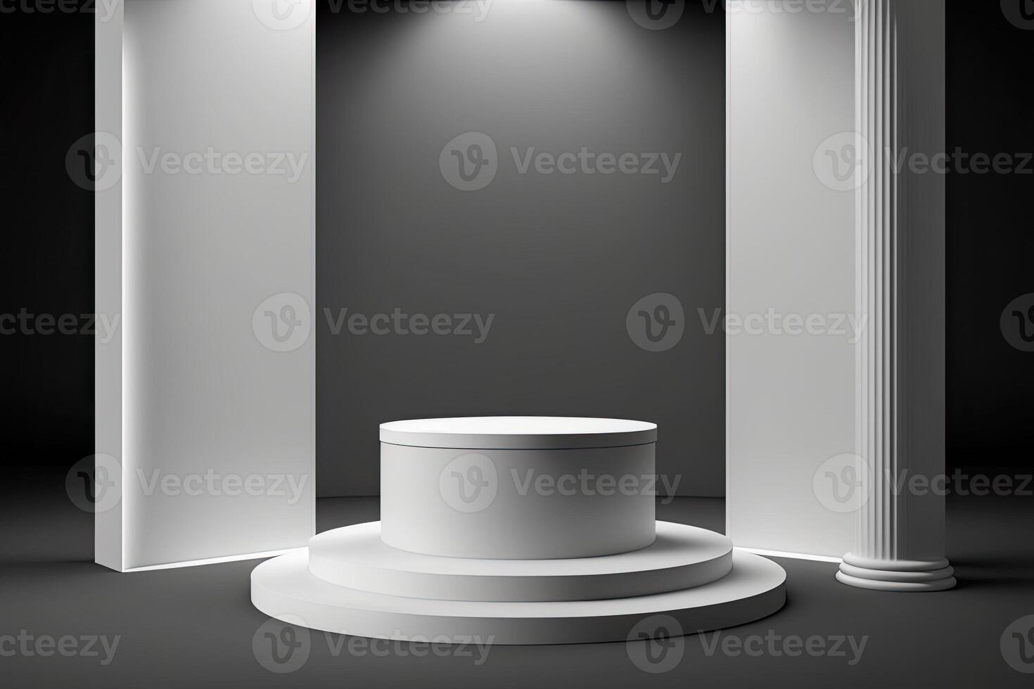 ronde leeg podium platform Product Scherm luxe wit grijs minimalistische gemaakt met generatief ai foto