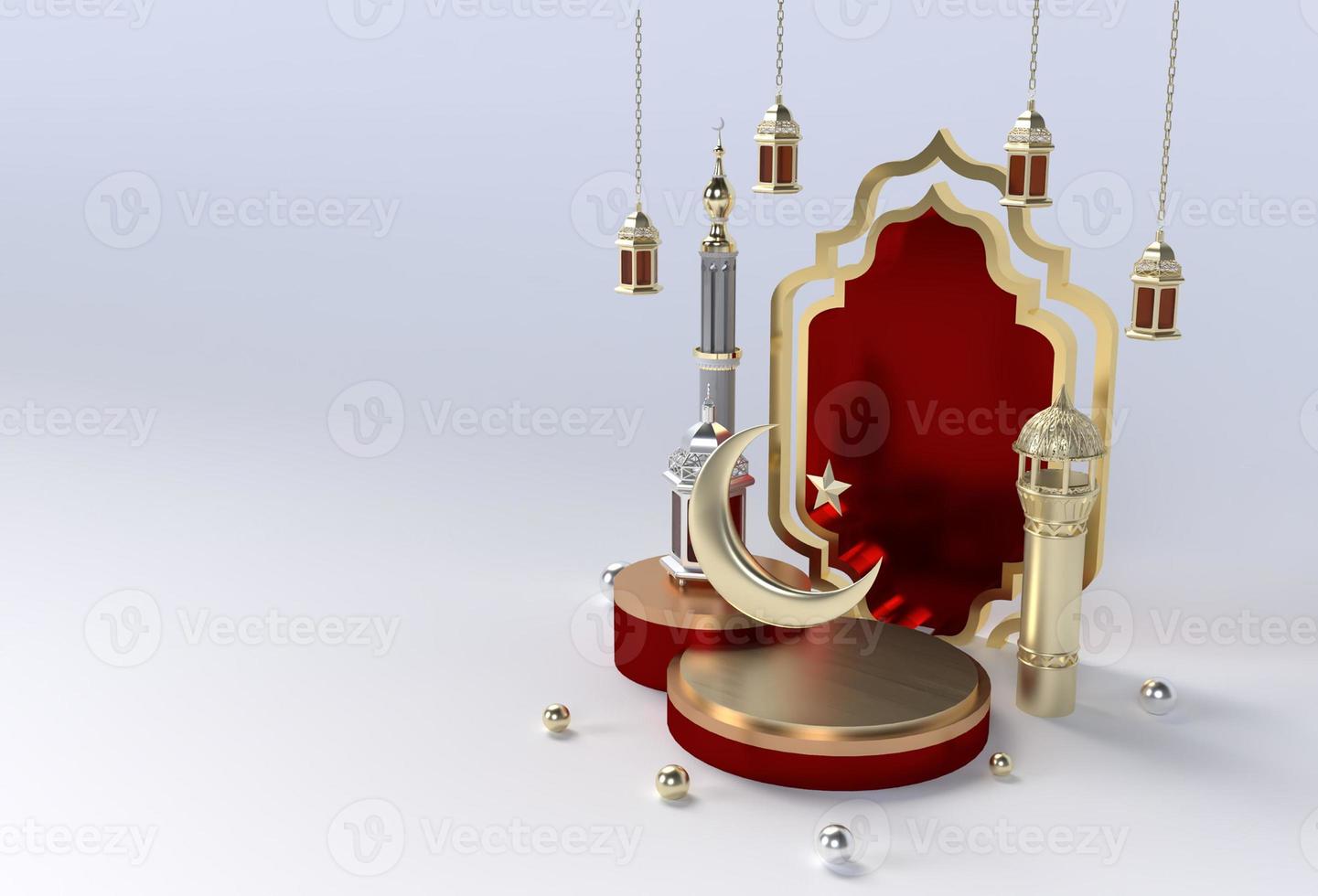 Ramadan kareem 3d podium stadium Islamitisch vakantie eid viering geven foto