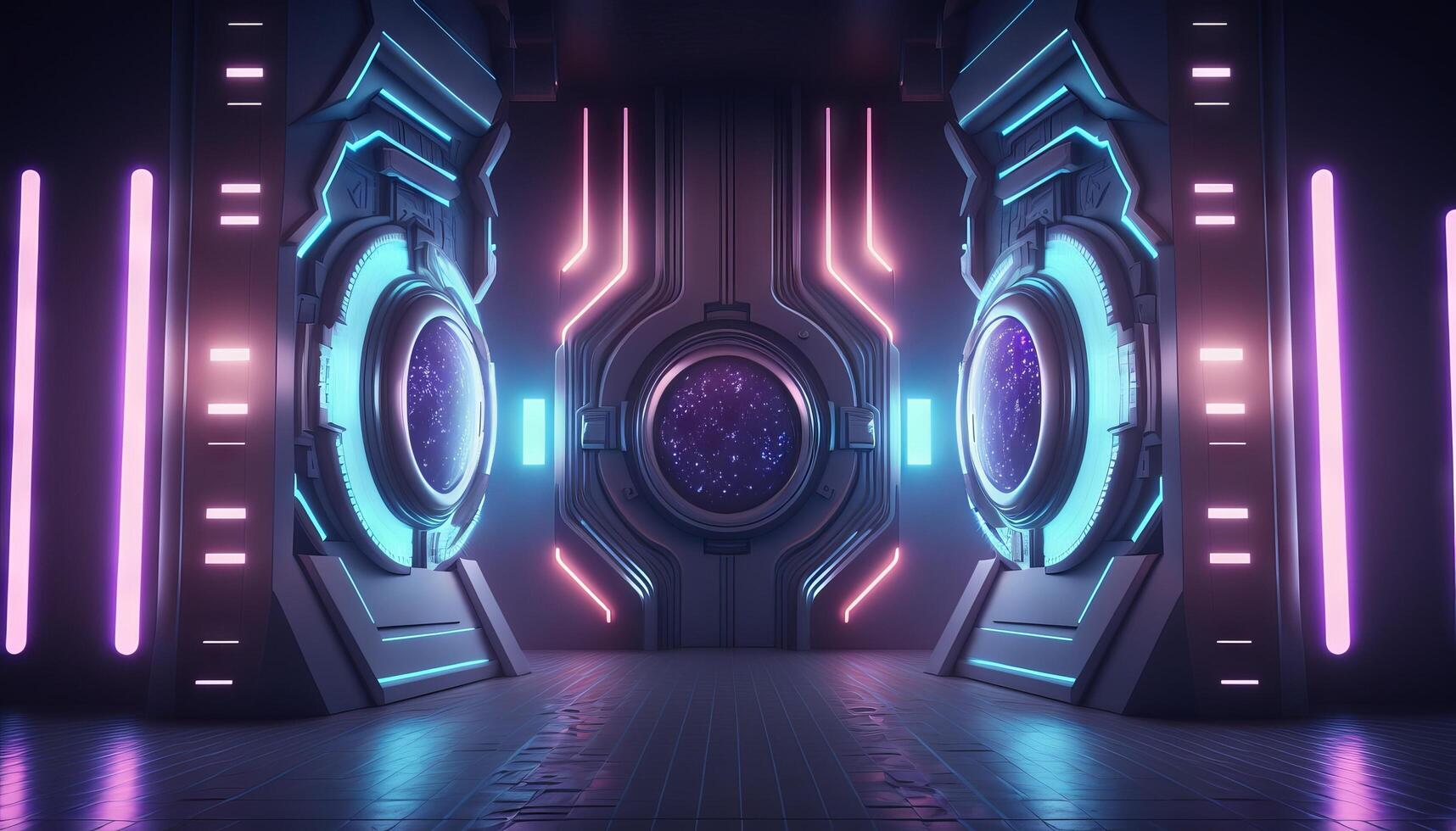 3d illustratie van blauw en Purper futuristische sci-fi techno lichten-cool achtergrond. generatief ai foto