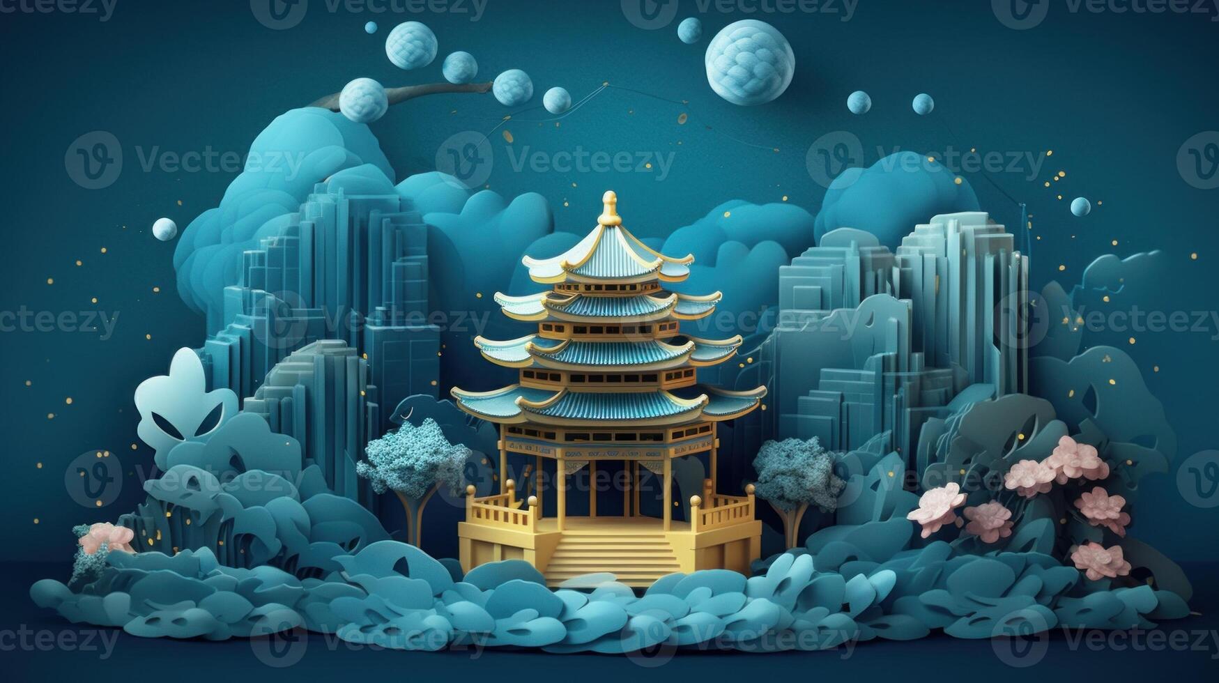 levendig en levendig 3d Chinese illustratie. generatief ai foto