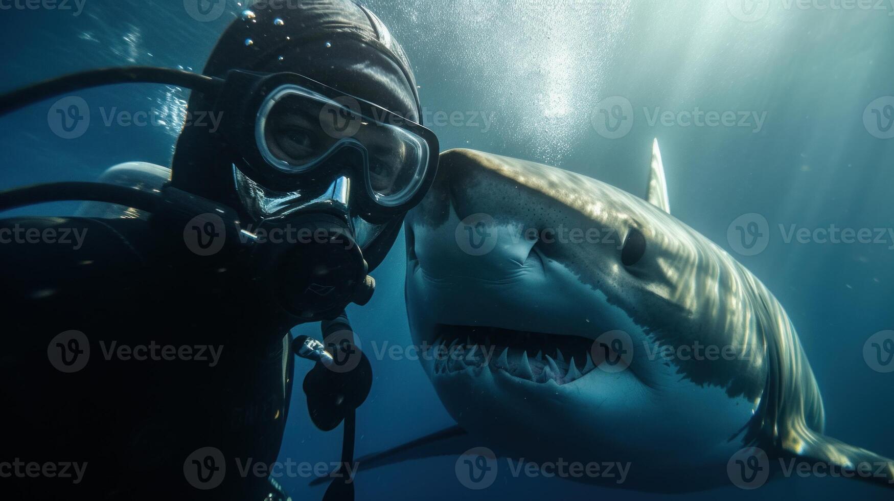 duiker selfie vangt hartverscheurend moment voordat stuiten op met haai. generatief ai foto