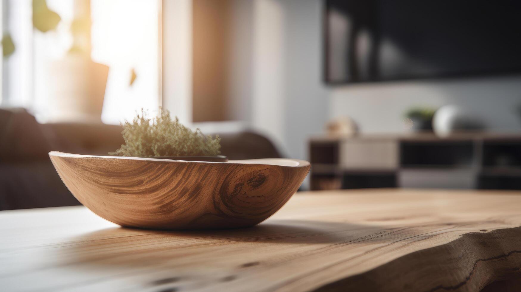 hout tafel in modern interieur. illustratie ai generatief foto