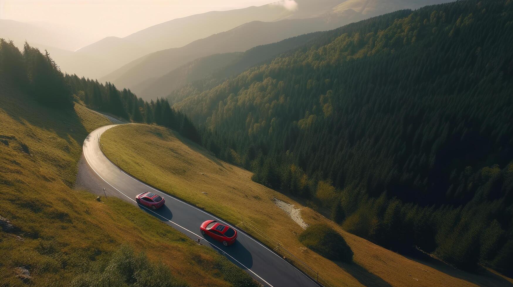 ar het rijden Aan een berg weg. illustratie ai generatief foto