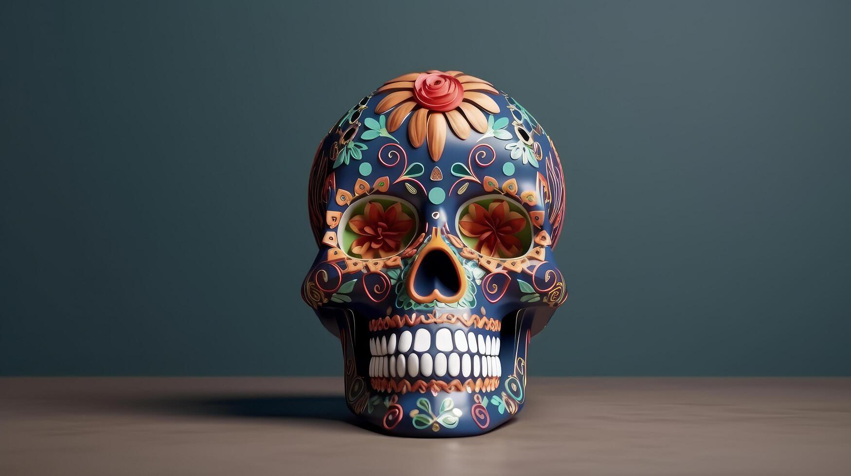 suiker schedel in een traditioneel stijl voor dia de los Muertos illustratie ai generatief foto