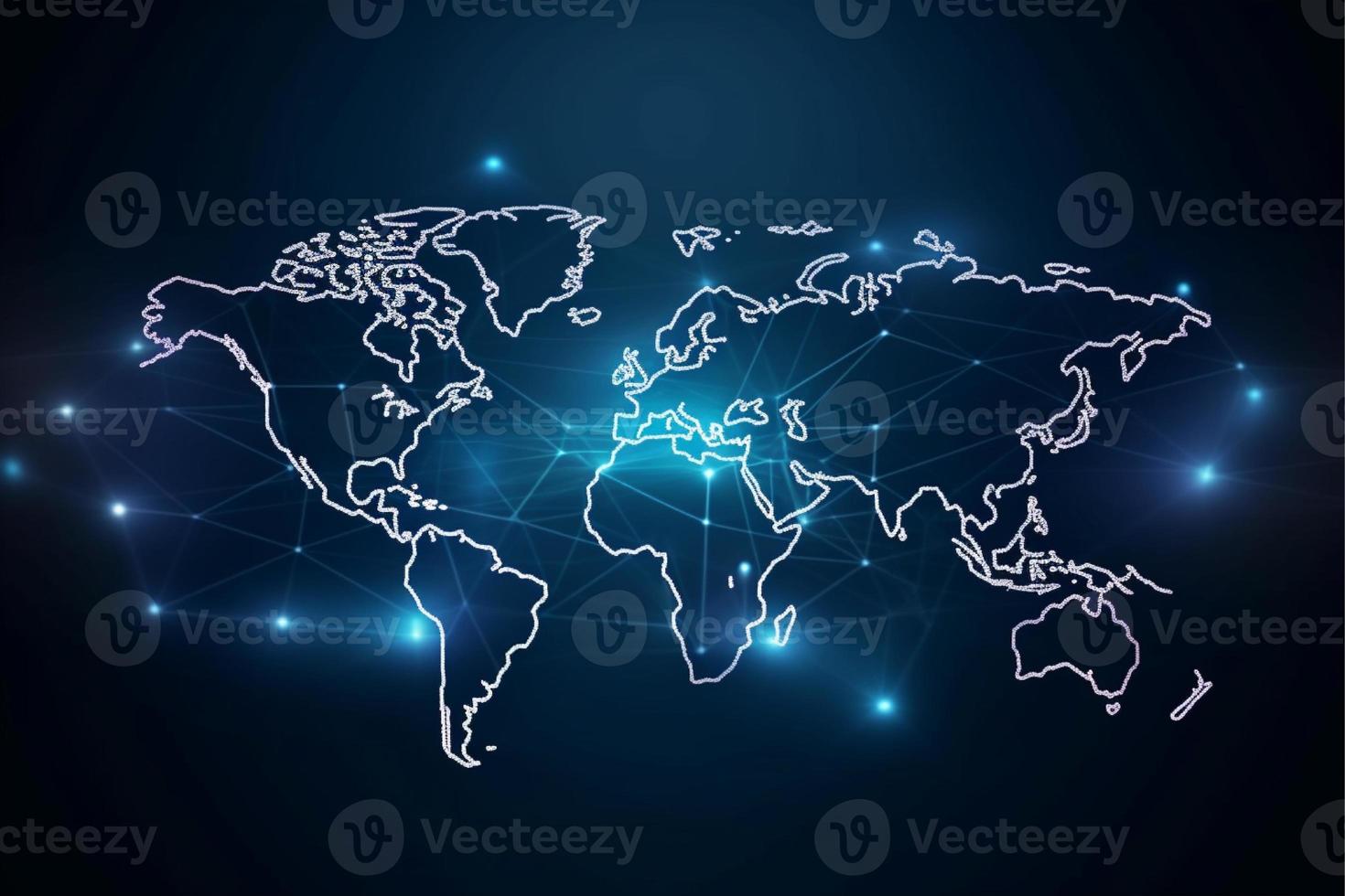 wereld kaart met globaal technologie sociaal verbinding netwerk met lichten en points foto