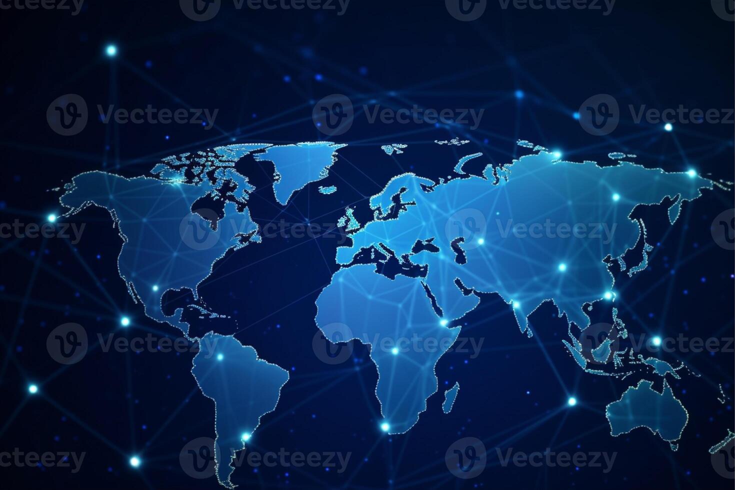 wereld kaart met globaal technologie sociaal verbinding netwerk met lichten en punten, generatief ai foto