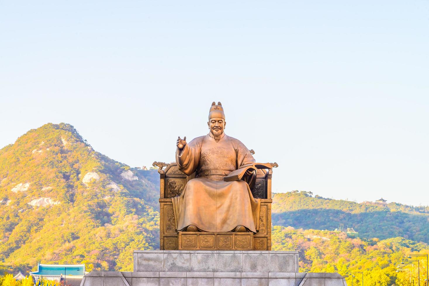 koning sejong standbeeld in seoul city, zuid-korea foto