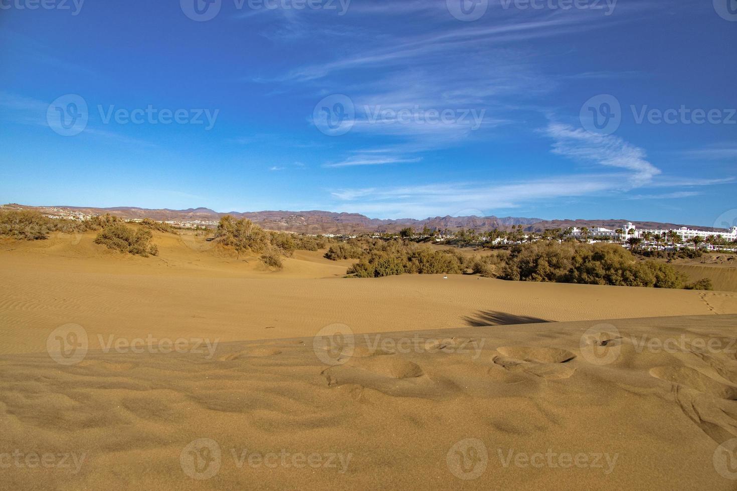 zomer woestijn landschap Aan een warm zonnig dag van maspalomen duinen Aan de Spaans eiland van oma canaria foto