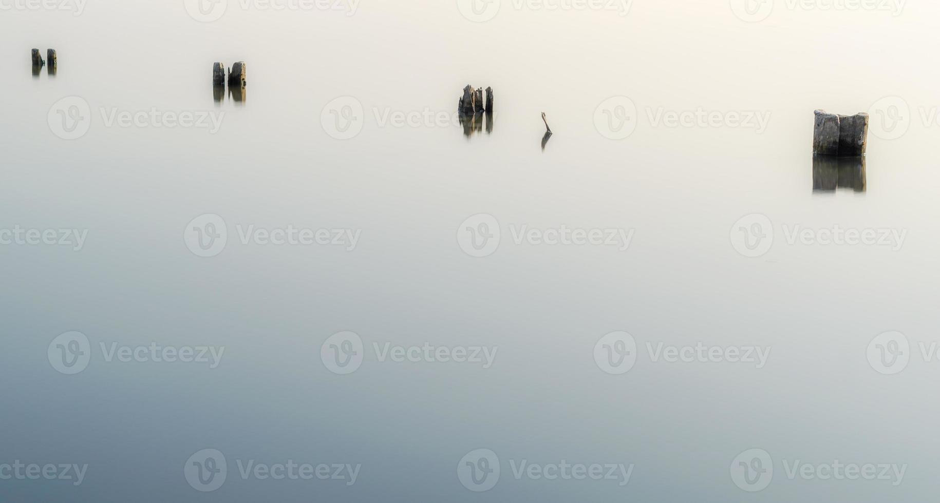 houten kolommen in stilstaand water foto