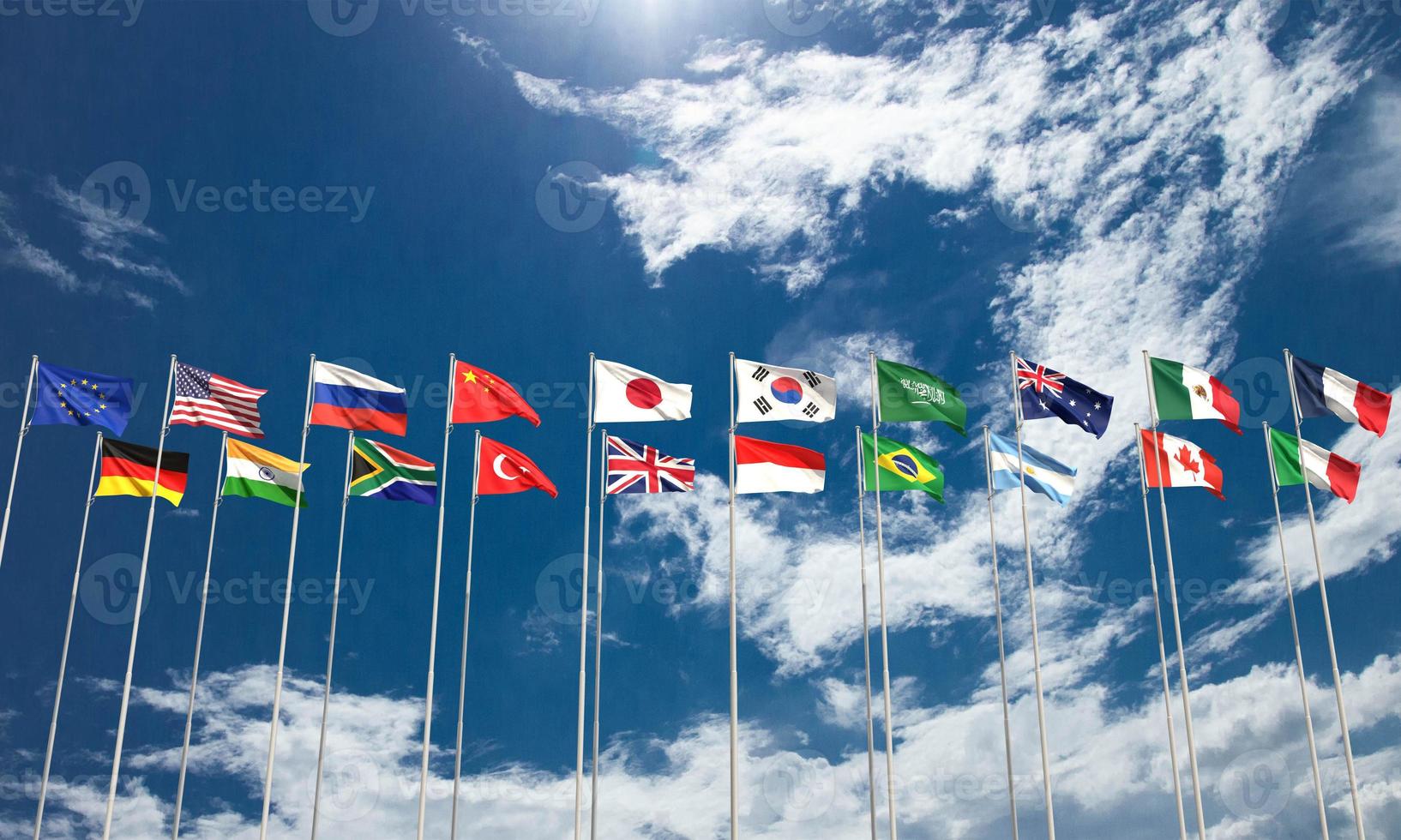 g20 g twintig lidmaatschap land Internationale vlag verhouding top groep bedrijf financieel investering vergadering g groep g 20 g twintig economie strategie regering politiek blauw lucht bewolkt.3d geven foto