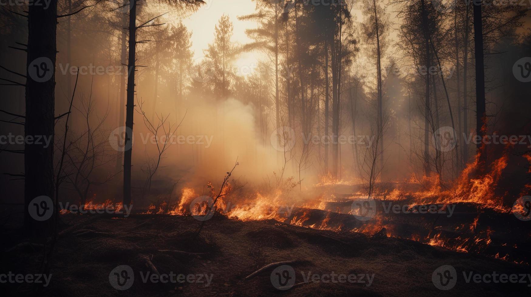 Woud brand in de Woud. de concept van ramp en ecologie, branden droog gras en bomen in de Woud foto