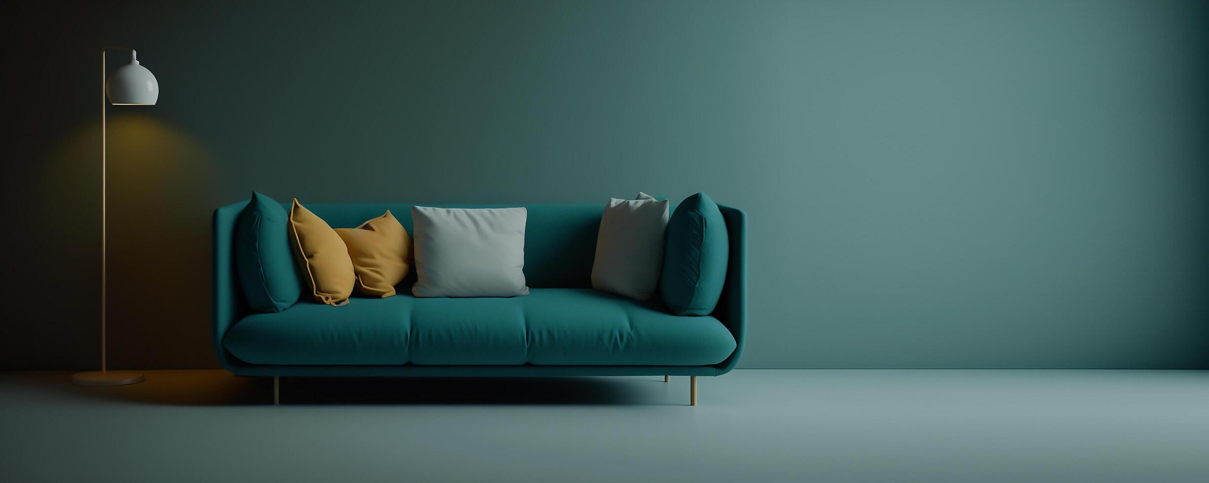 huiskamer interieur met groen sofa en Doorzichtig kamer, generatief ai foto