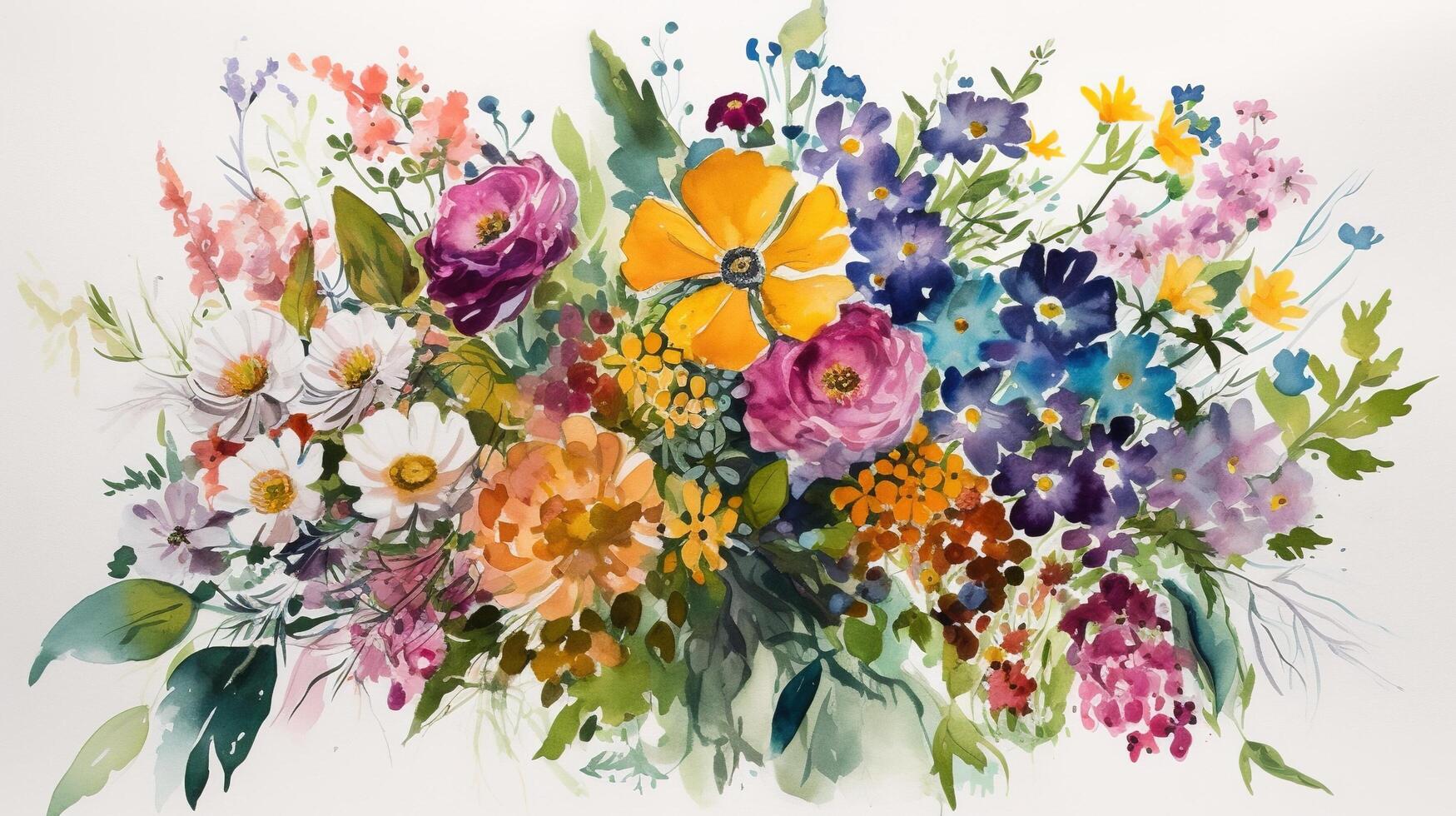 waterverf schilderij met bloemen ai gegenereerd foto