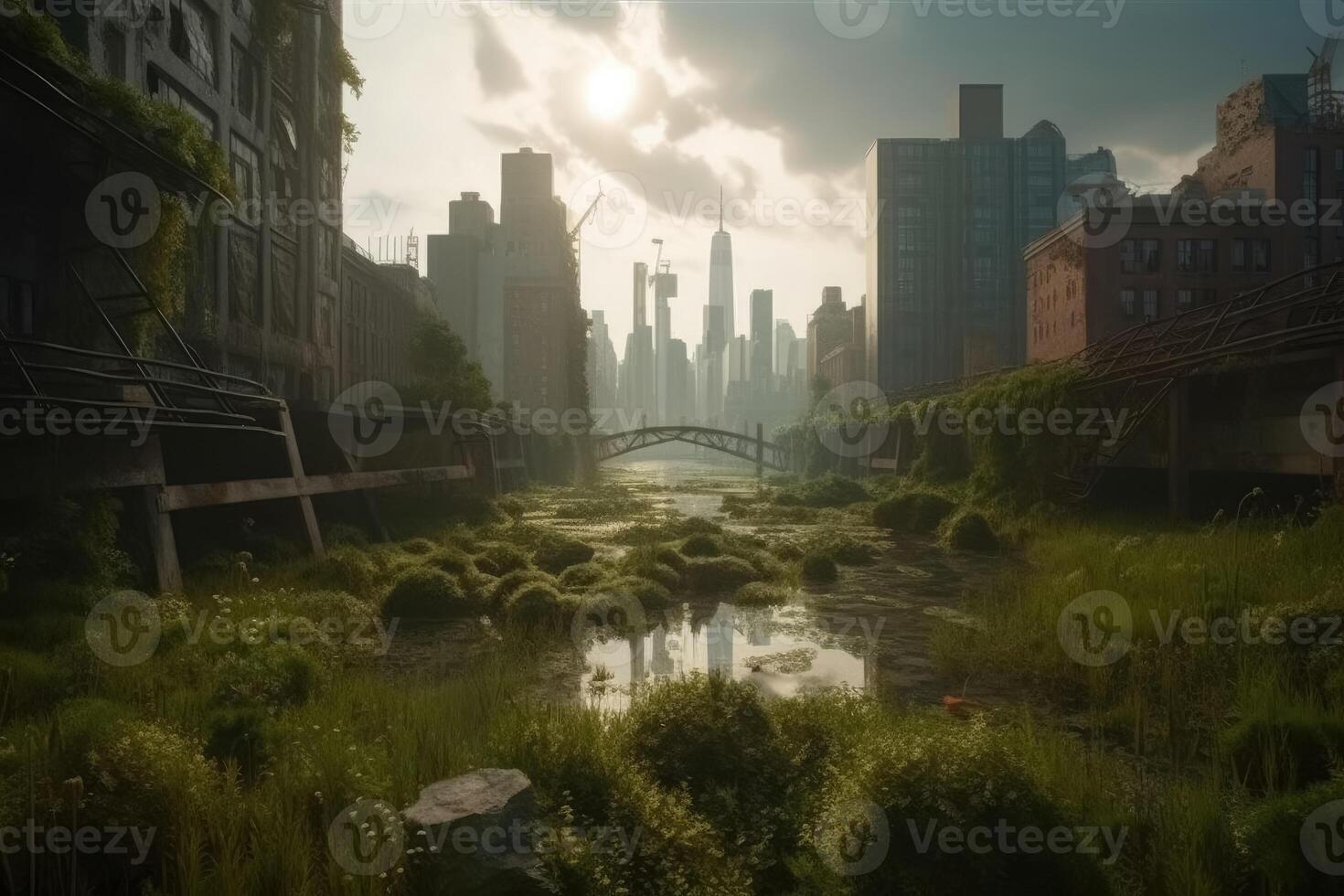 natuur herovert een groot stad gemaakt met generatief ai technologie. foto