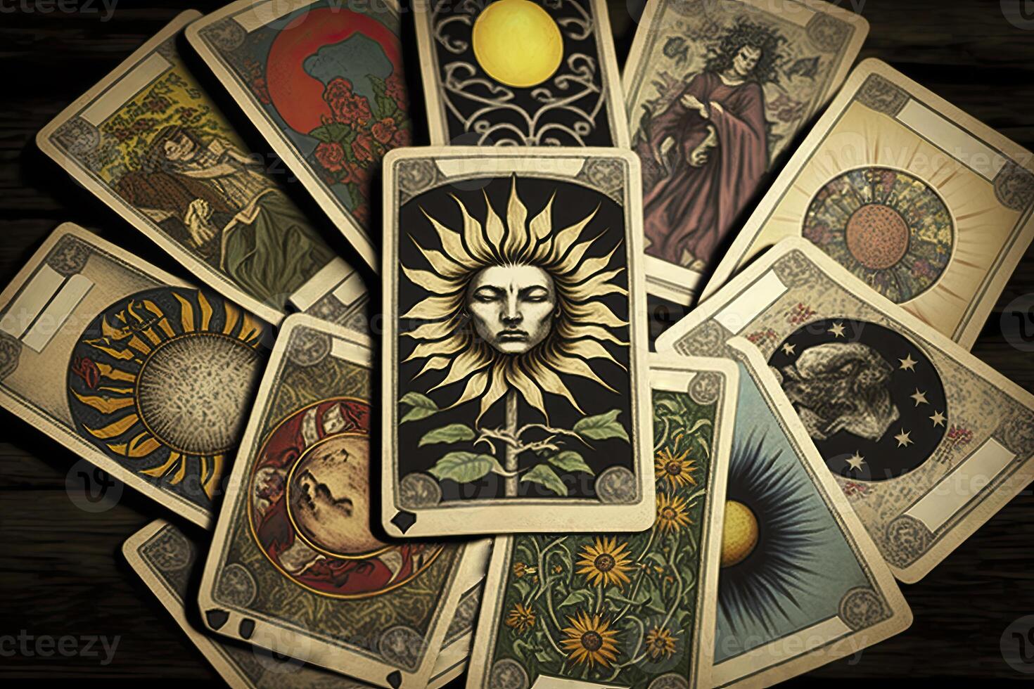 reeks van tarot kaarten. waarzeggerij en fortuin vertellen. generatief ai foto