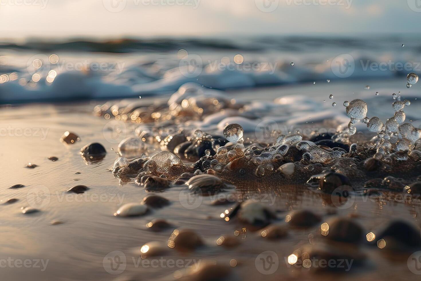 spatten Golf Aan zanderig kust met sprankelend zonneschijn Aan water. generatief ai. foto