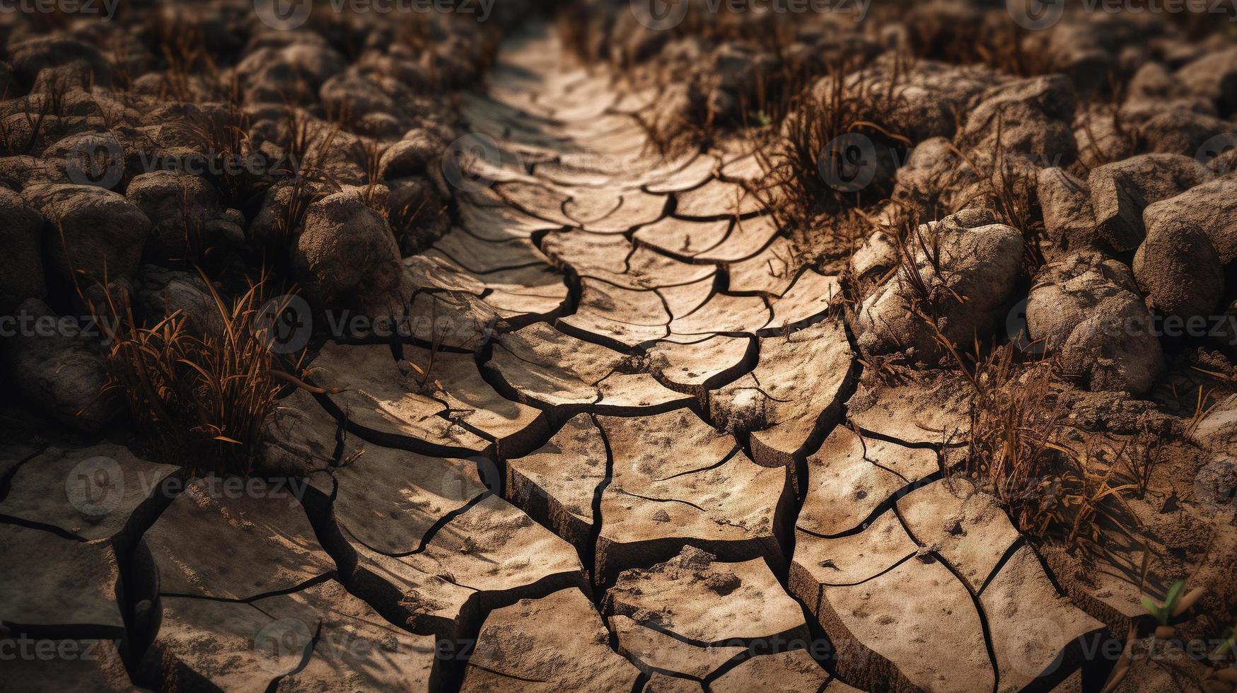 droog gebarsten aarde achtergrond. globaal opwarming en klimaat verandering concept foto