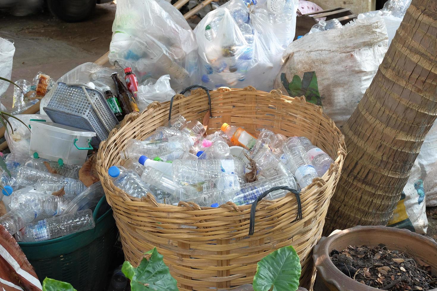 hergebruik of recycling fles in afval, milieu concept. foto