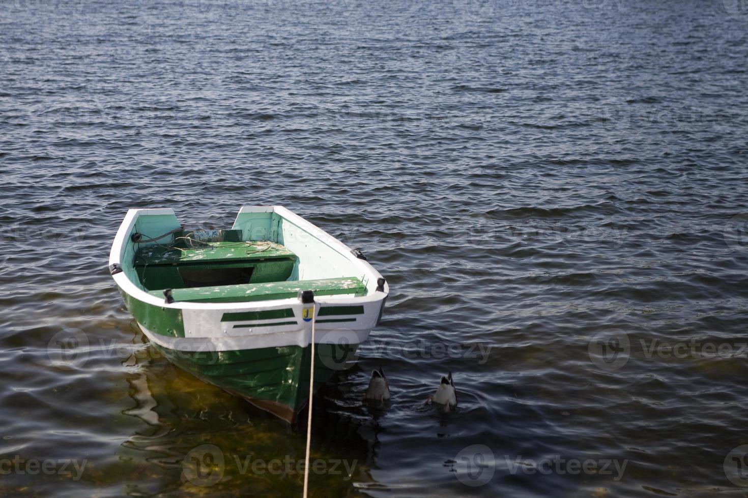 leeg roeien boot Aan de water Aan een zomer dag foto