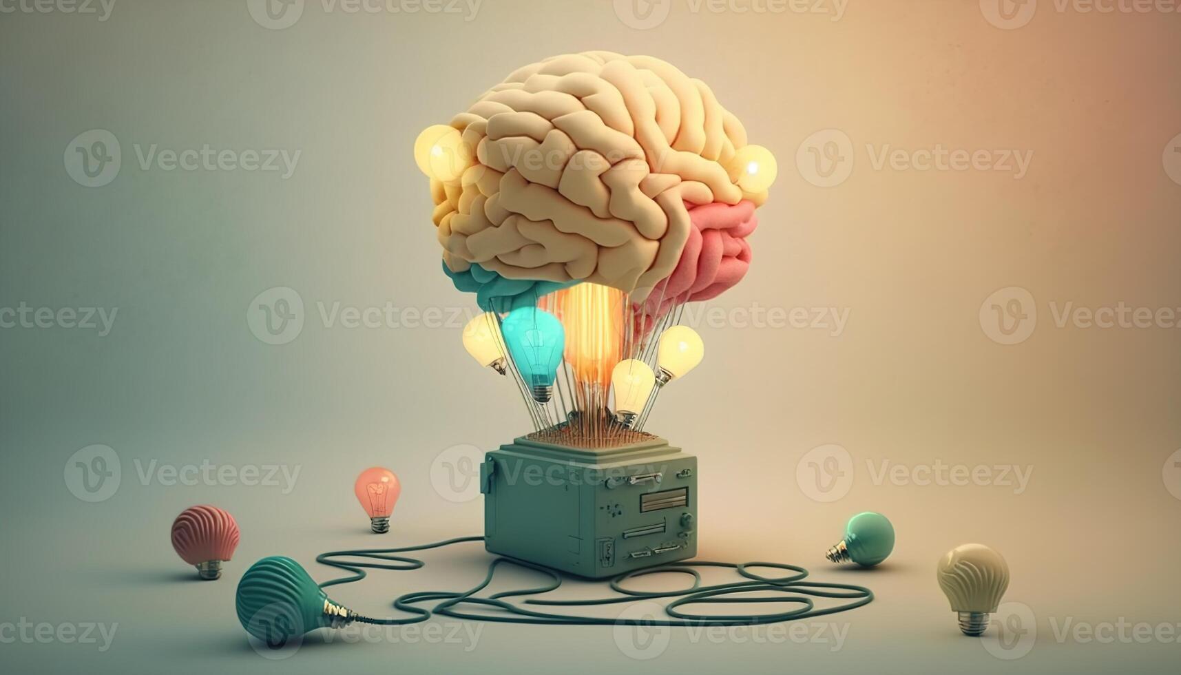 ai generatief illustratie collage met hersenen lamp lamp Aan wijnoogst stijl. idee en creativiteit concept foto