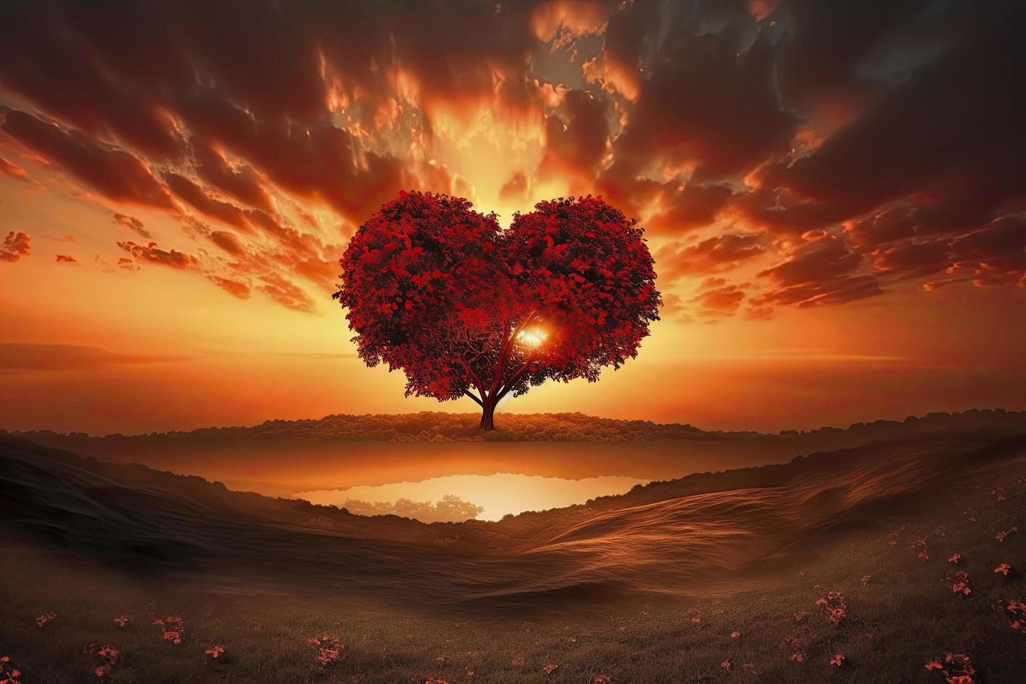 hart boom liefde voor natuur rood landschap Bij zonsondergang foto