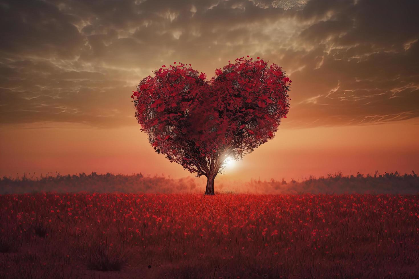 hart boom liefde voor natuur rood landschap Bij zonsondergang foto