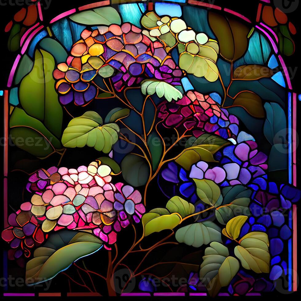 bloemen gebrandschilderd glas venster - ai gegenereerd foto