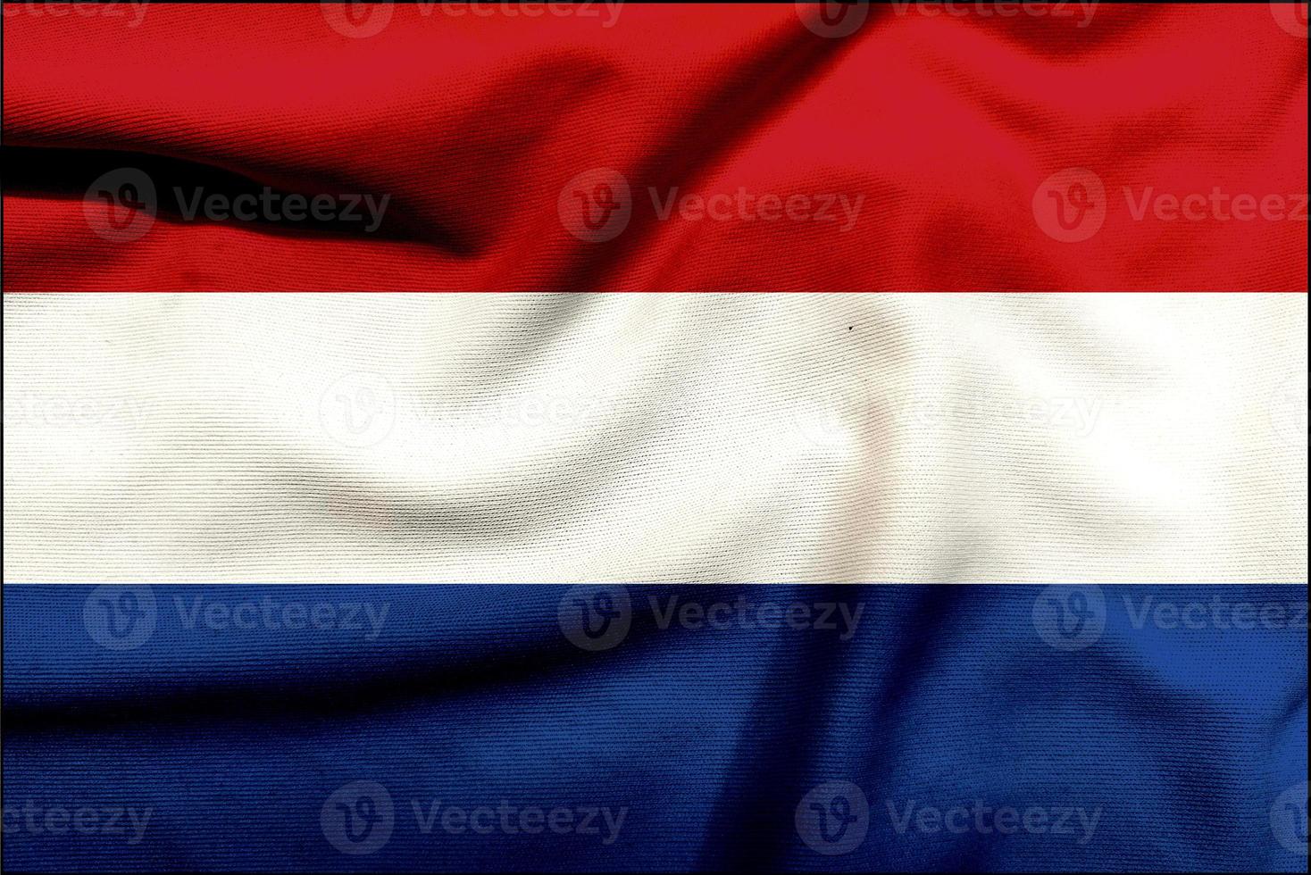 Nederland vlag Aan de getextureerde lap, hedendaags rood, wit, en blauw vlag concept met dynamisch elementen foto