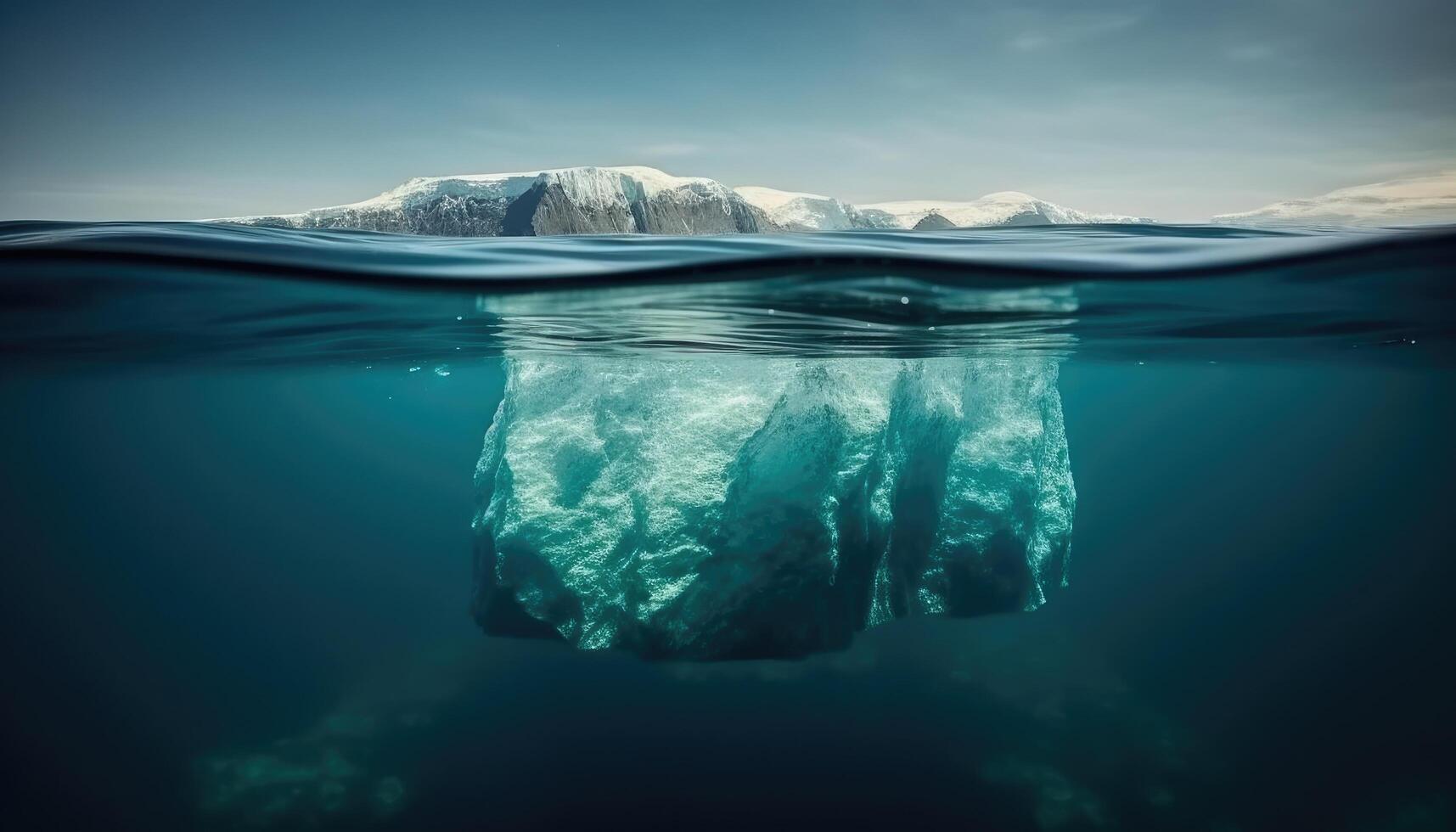 mooi ijsberg in de oceaan met een visie onder water. globaal opwarming concept. generatief ai foto