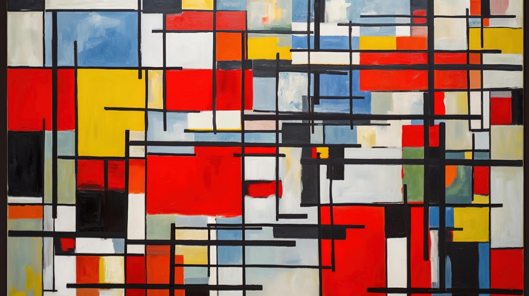 generatief ai, kubistisch geschilderd abstract kleurrijk rechthoeken in Mondriaan stijl achtergrond. modieus meetkundig ontwerp. foto