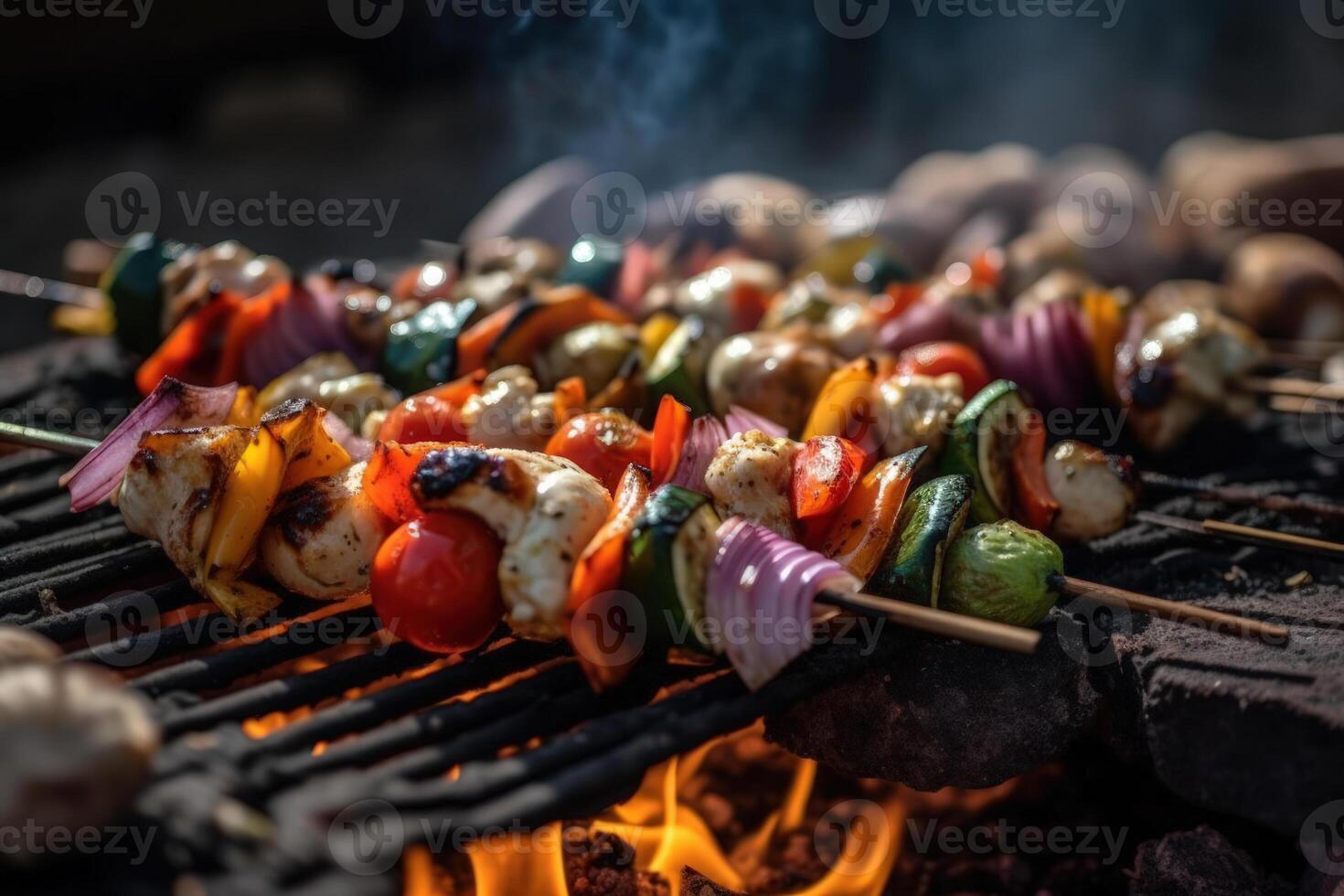 bbq spiesjes varkensvlees vlees en groenten generatief ai foto