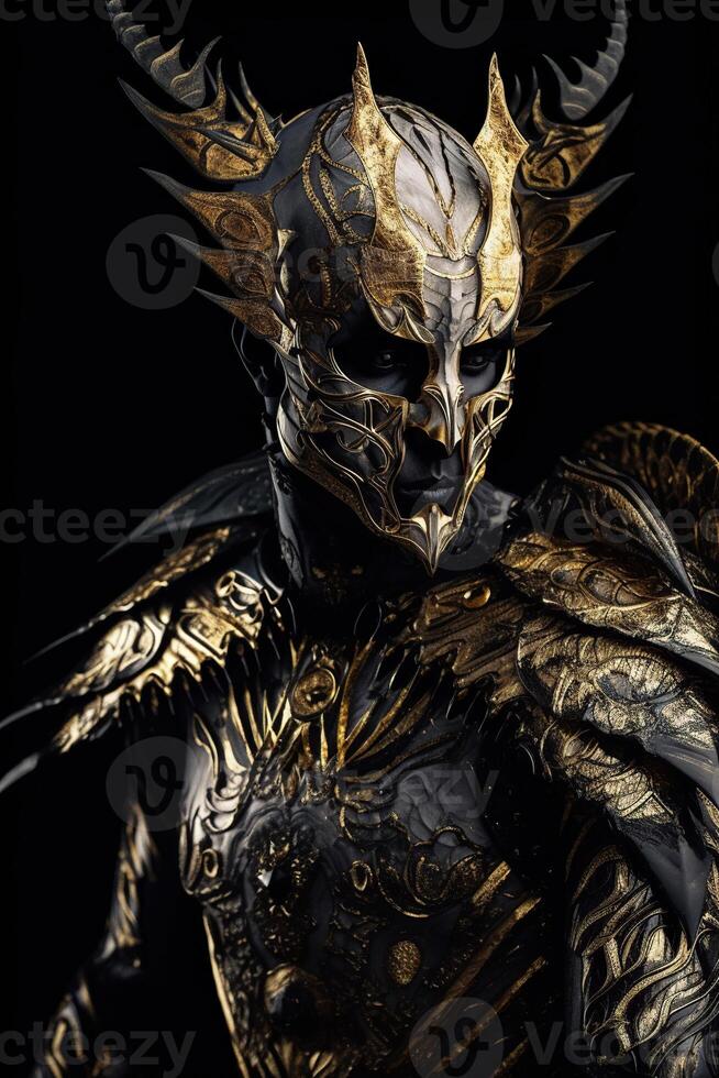mannetje demon krijger in zwart en goud schild foto