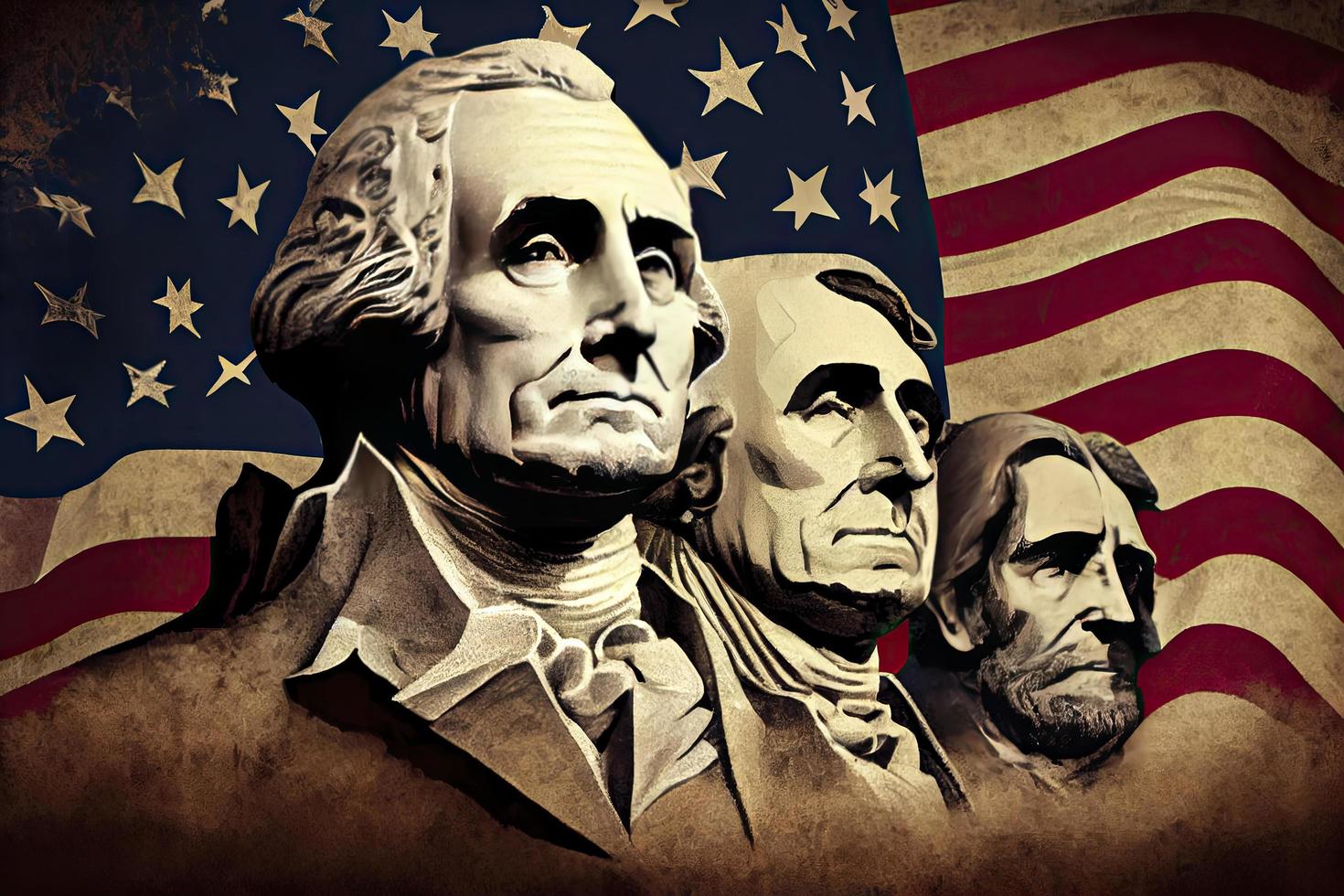 gelukkig presidenten dag concept met de ons nationaal vlag tegen een collage Amerikaans presidenten portretten foto