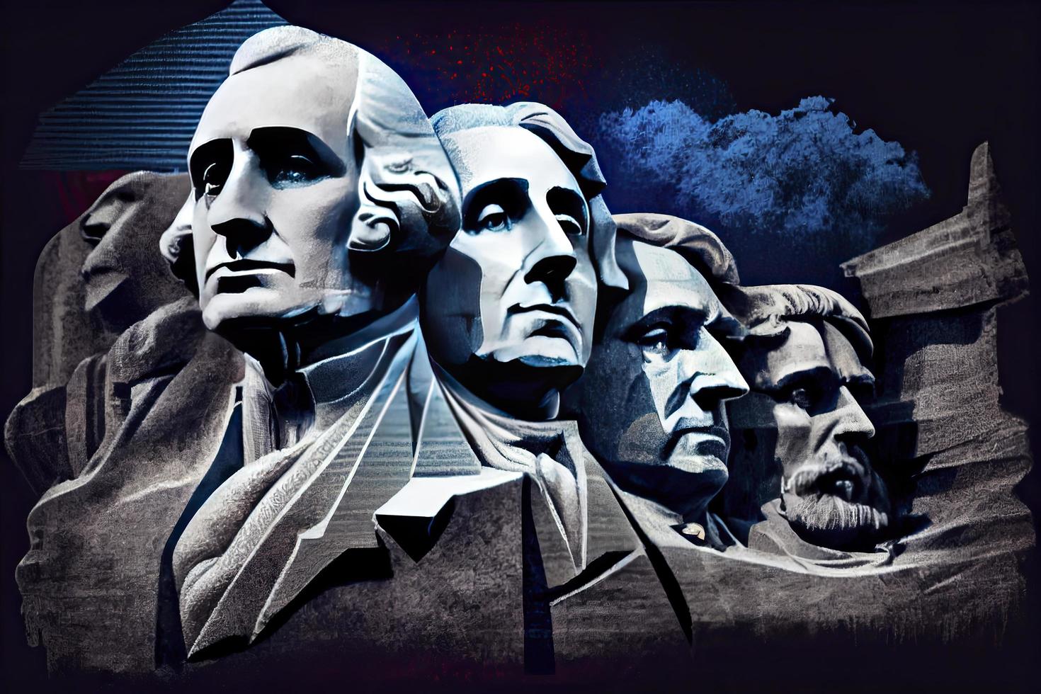 gelukkig presidenten dag concept met de ons nationaal vlag tegen een collage Amerikaans presidenten portretten foto