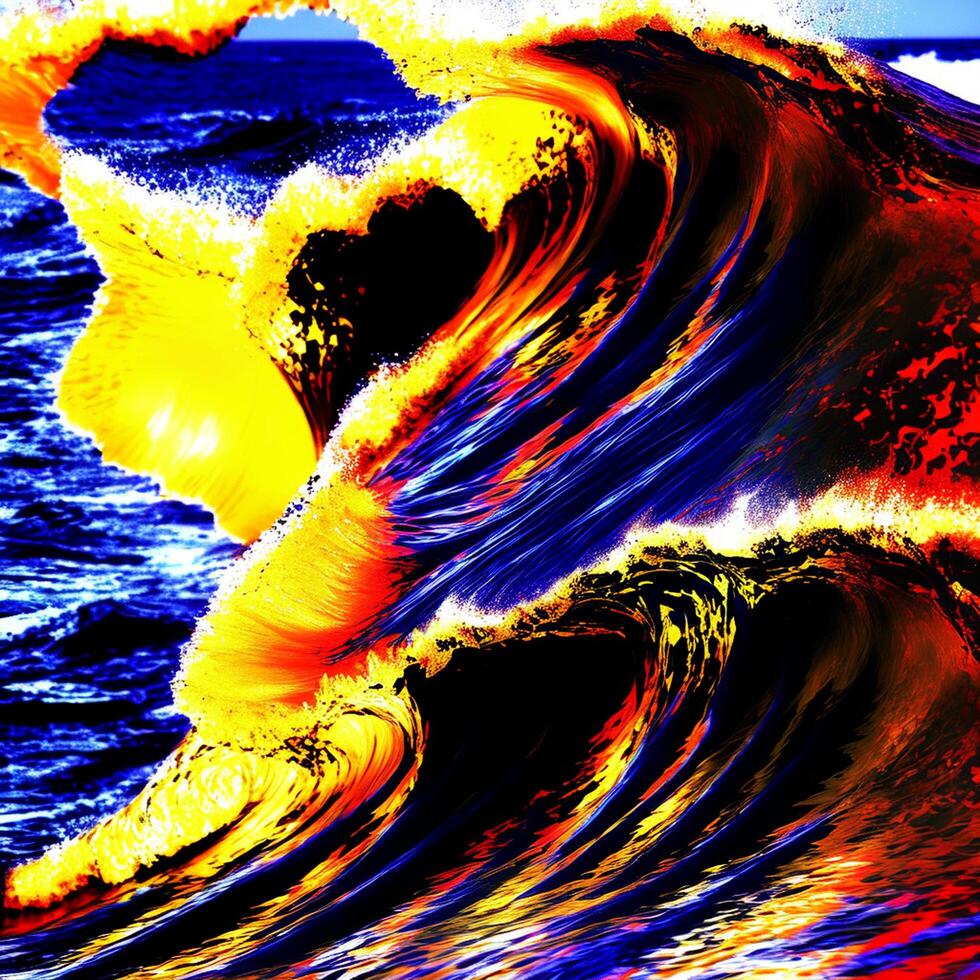 kleurrijk oceaan golven illustratie, kleurrijk zee golven olie schilderij werk, ontworpen met kunstmatig intelligentie, generatief ai foto