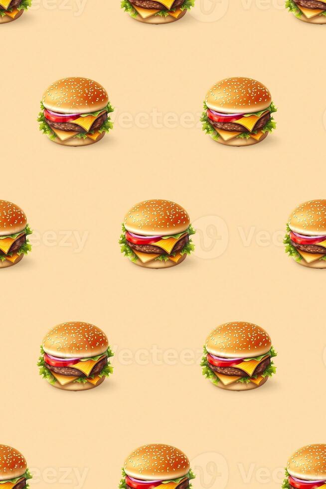 3d ontwerp cheeseburger naadloos patroon over- beige achtergrond. generatief ai. foto