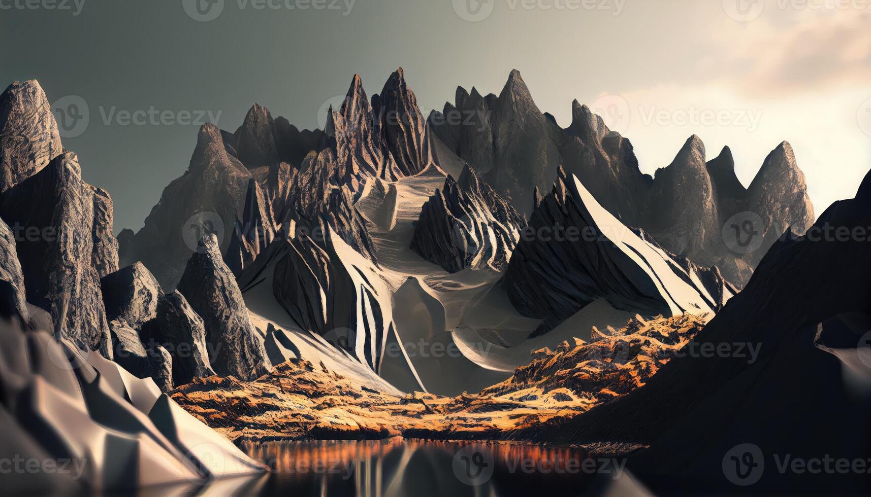 abstract panoramisch achtergrond met rotsachtig bergen. terrein behang. ai gegenereerd foto