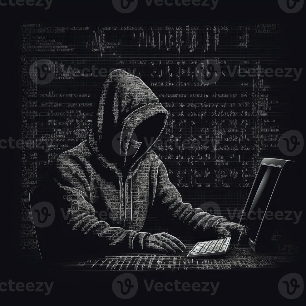 zwart beeld van computer hacker in ascii stijl generatief ai foto