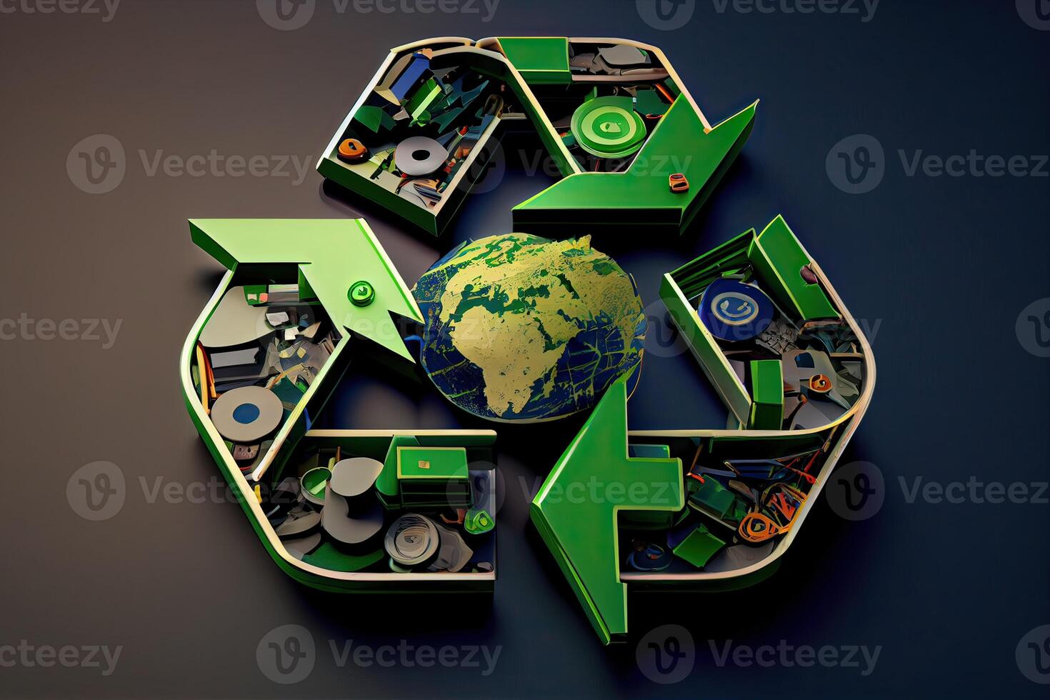 illustratie van groen pijlen recycle eco symbool. fiets gerecycled icoon. gerecycled materialen symbool. eco concept met recycling symbool. generatief ai. foto
