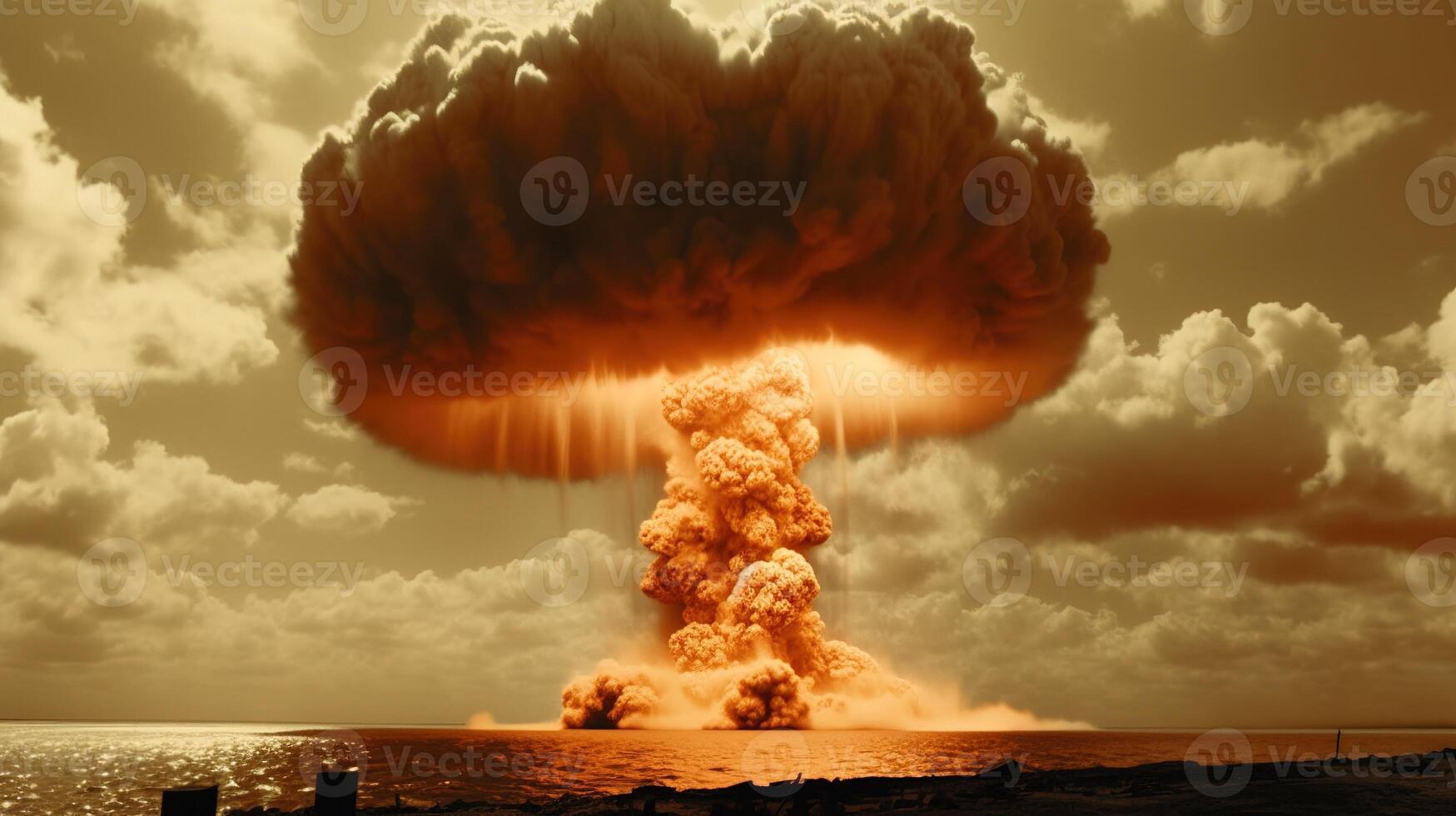 de Apocalypse ontketend enorm nucleair bom explosie. generatief ai foto