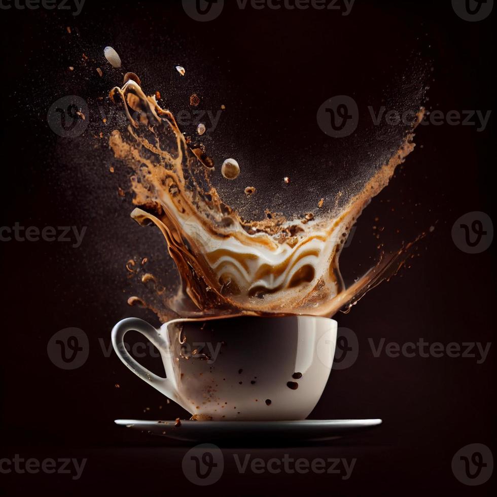 aromatisch koffie spatten in een cappuccino kop Aan Broun achtergrond. genereren ai. foto