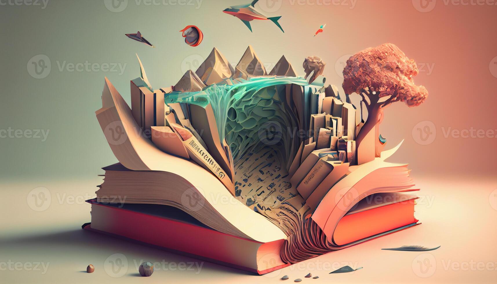 boeken verbeelding, 3d illustratie. genereren ai. foto