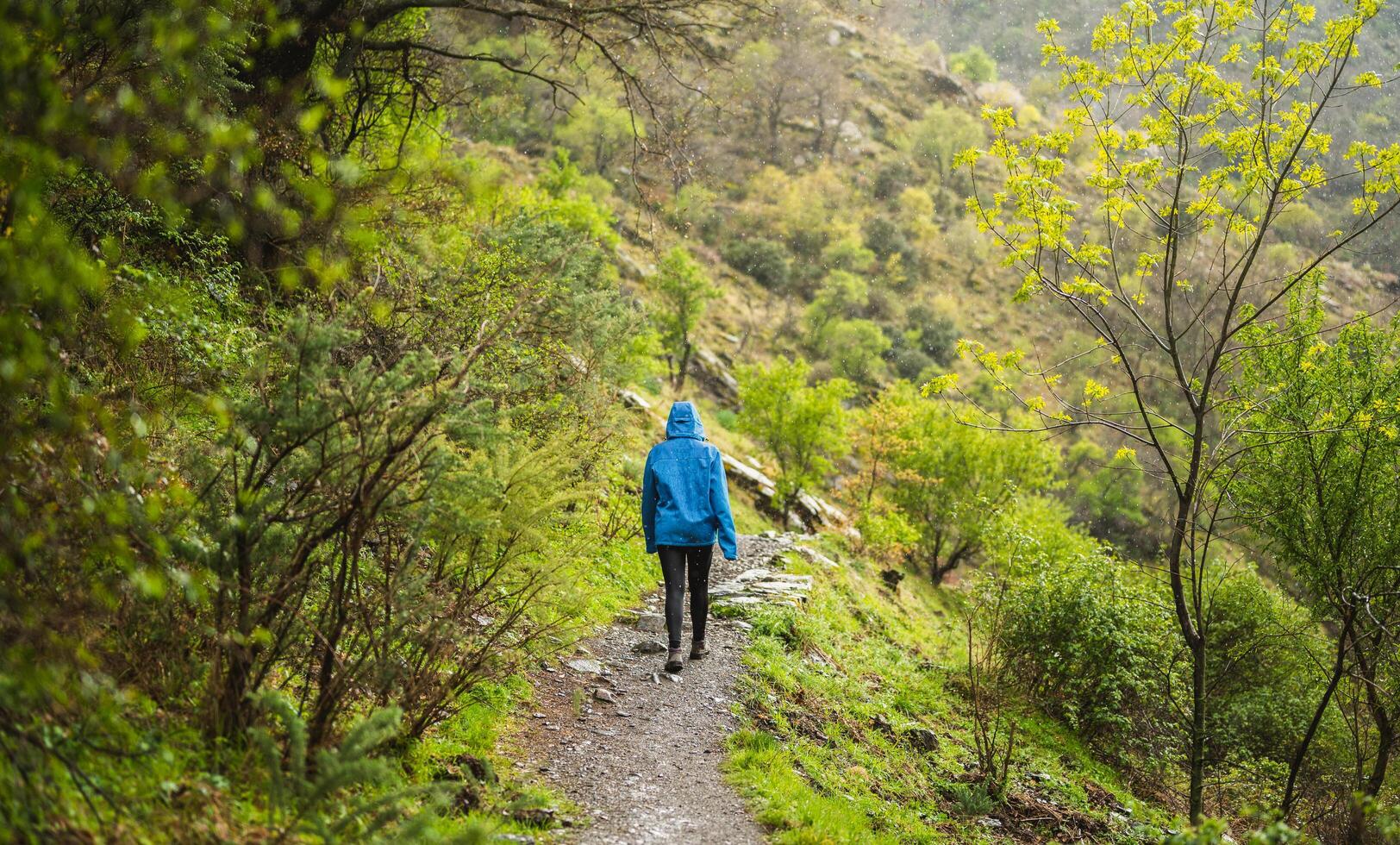 meisje dat in de regen loopt foto